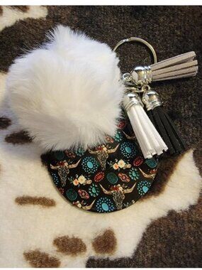 Bull Skull Western Pom Pom Tassel Keychain